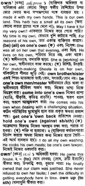 Own in Bangla Academy Dictionary