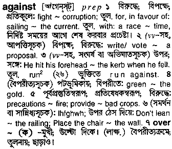 Against in Bangla Academy Dictionary
