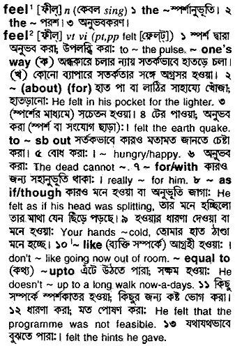 Feel in Bangla Academy Dictionary