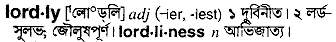 Lordly in Bangla Academy Dictionary